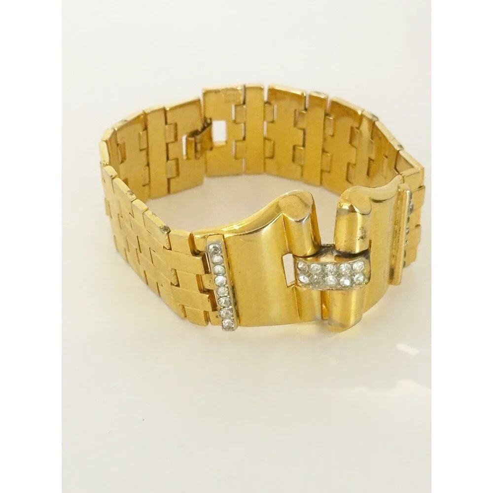 Vintage Crown Trifari Park Avenue Alfred Philippe Gold Tone Bracelet 40s
